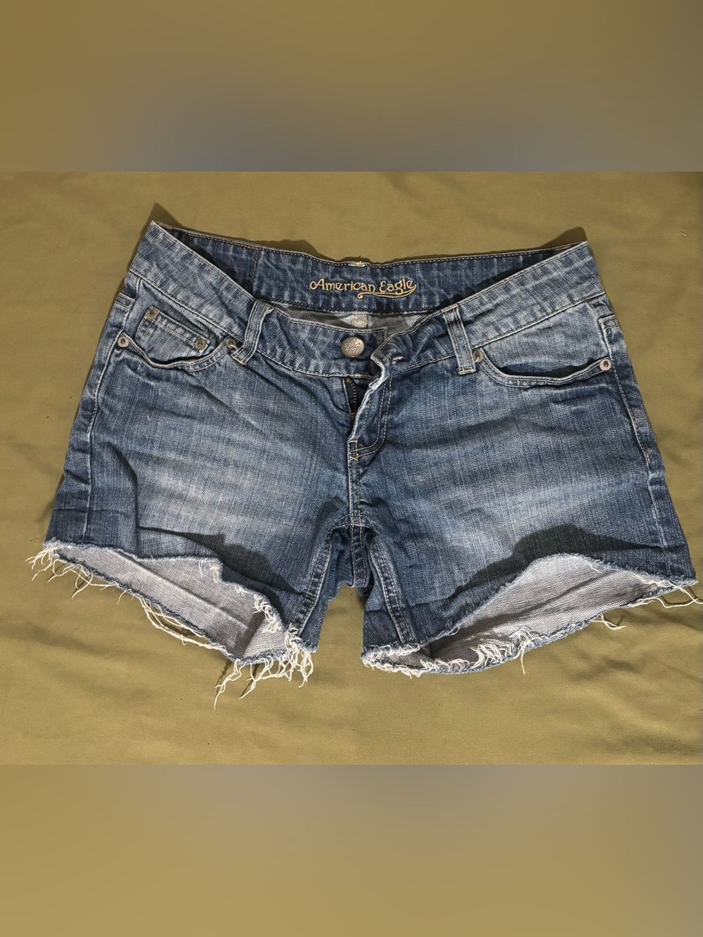 American Eagle Outfitters Blue Frayed Hem Denim Shorts